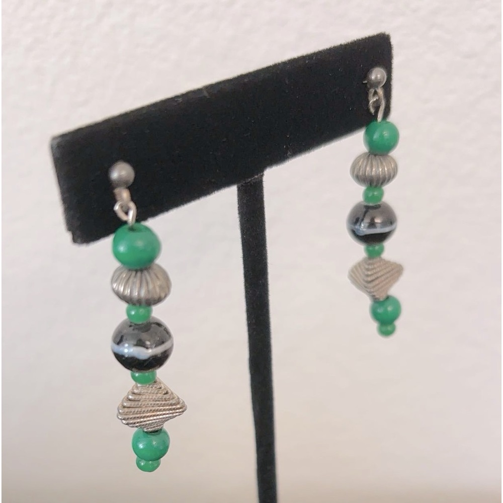NWT Handmade Green, Black, and Silver Earrings